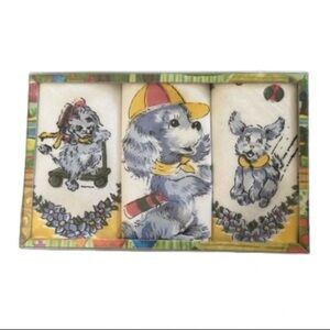 Vintage Swiss Puppy Handkerchief Set NOS 1950s Blue Dog Print Hankies